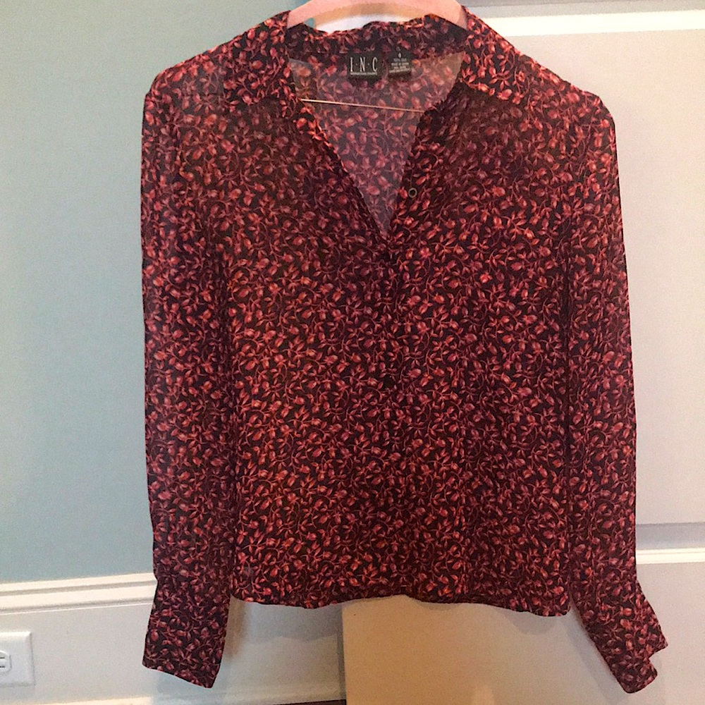 INC red and black blouse